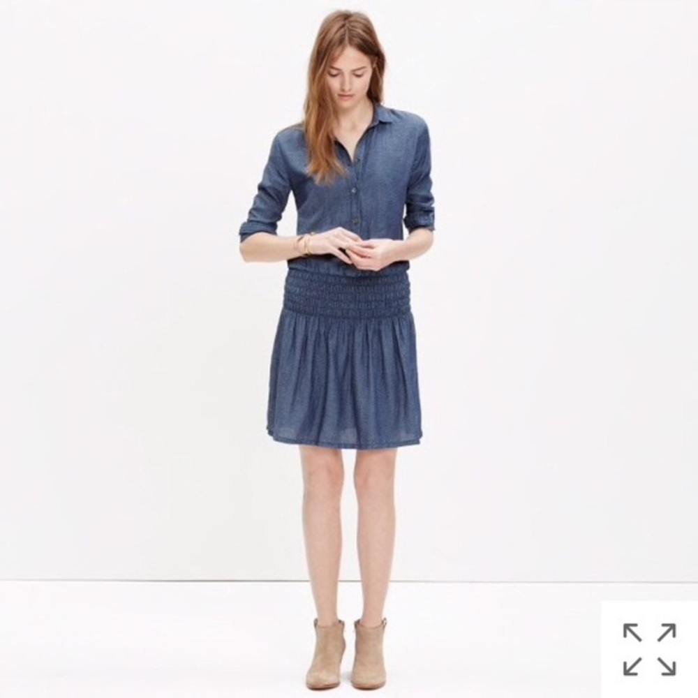 MADEWELL SHIRRED INDIGO SHIRT DRESS